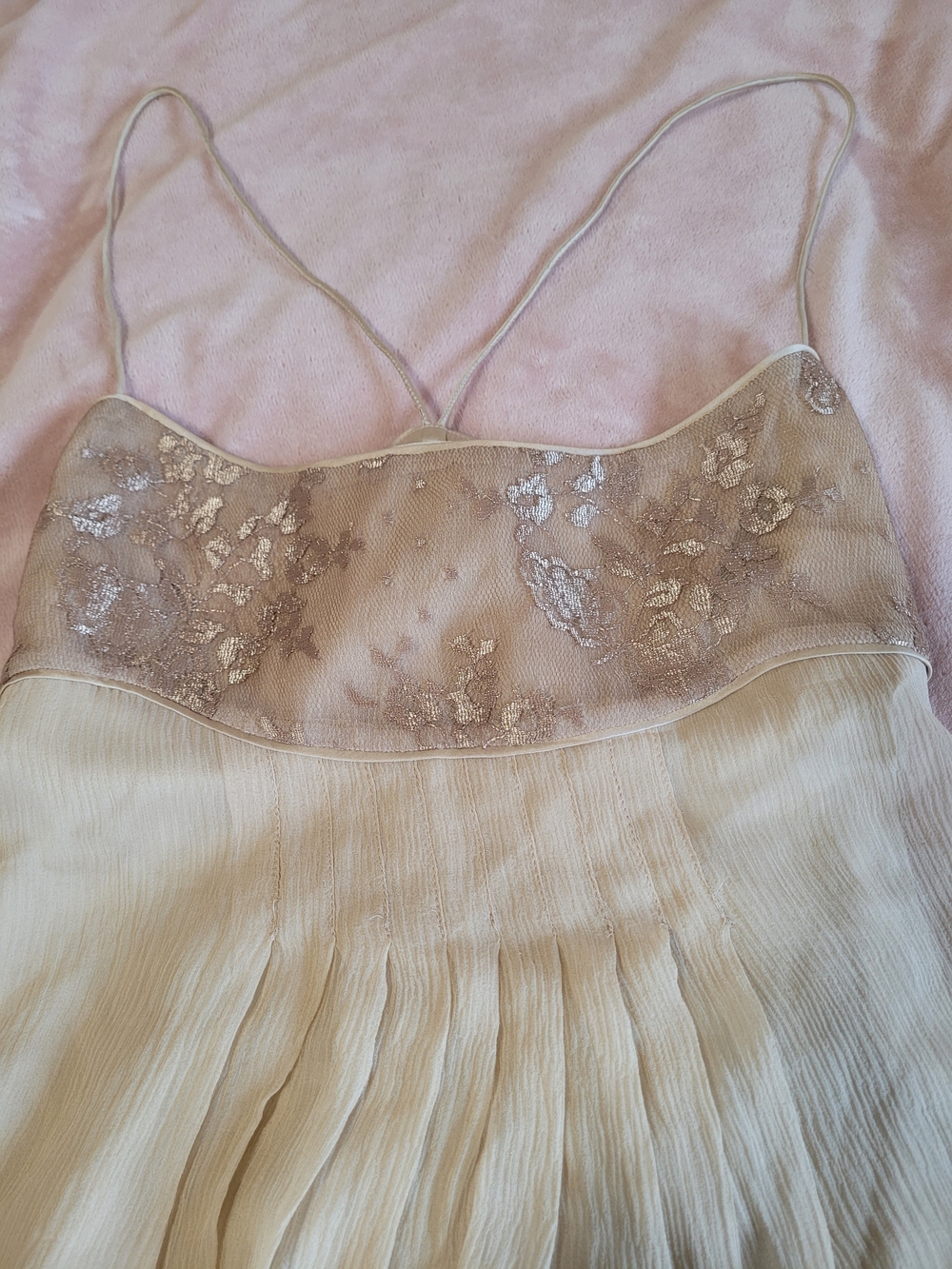 Diane Von Furstenberg Vintage Silk Sheer Lace Yoke Gold Delicate Cami Top Size 4